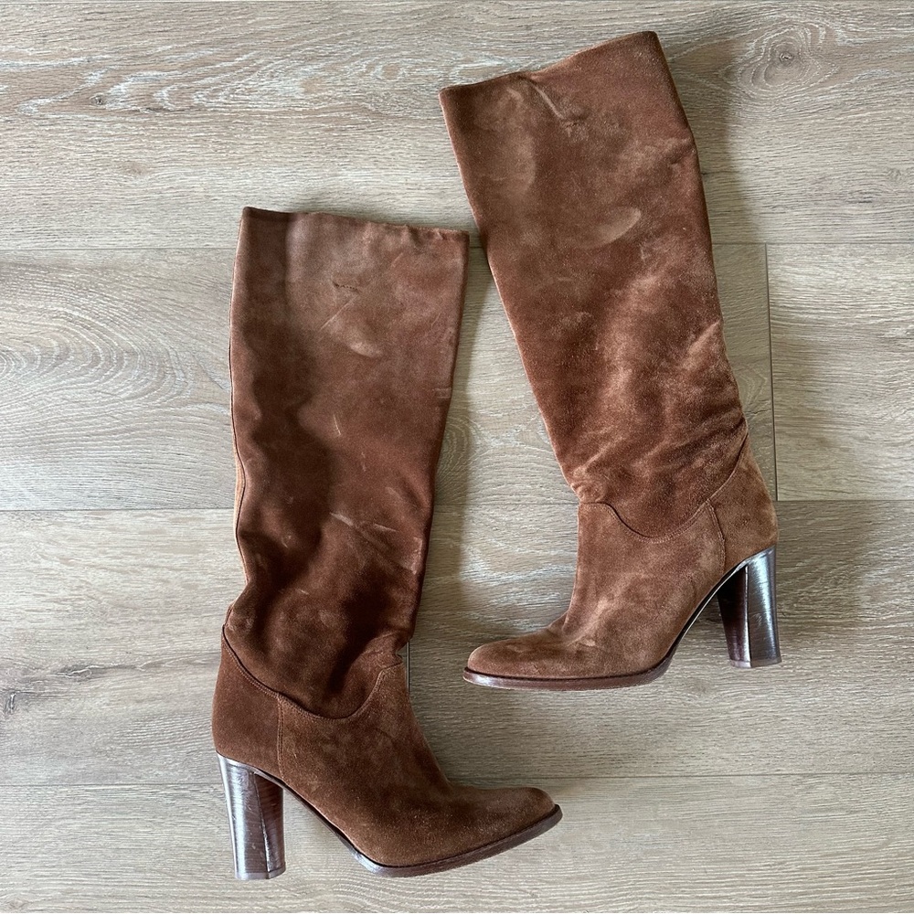 Cole Haan Chestnut Suede Knee-High Heeled Boots
